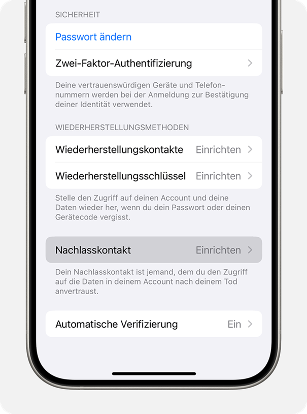 Nachlasskontakt für dein Apple Account